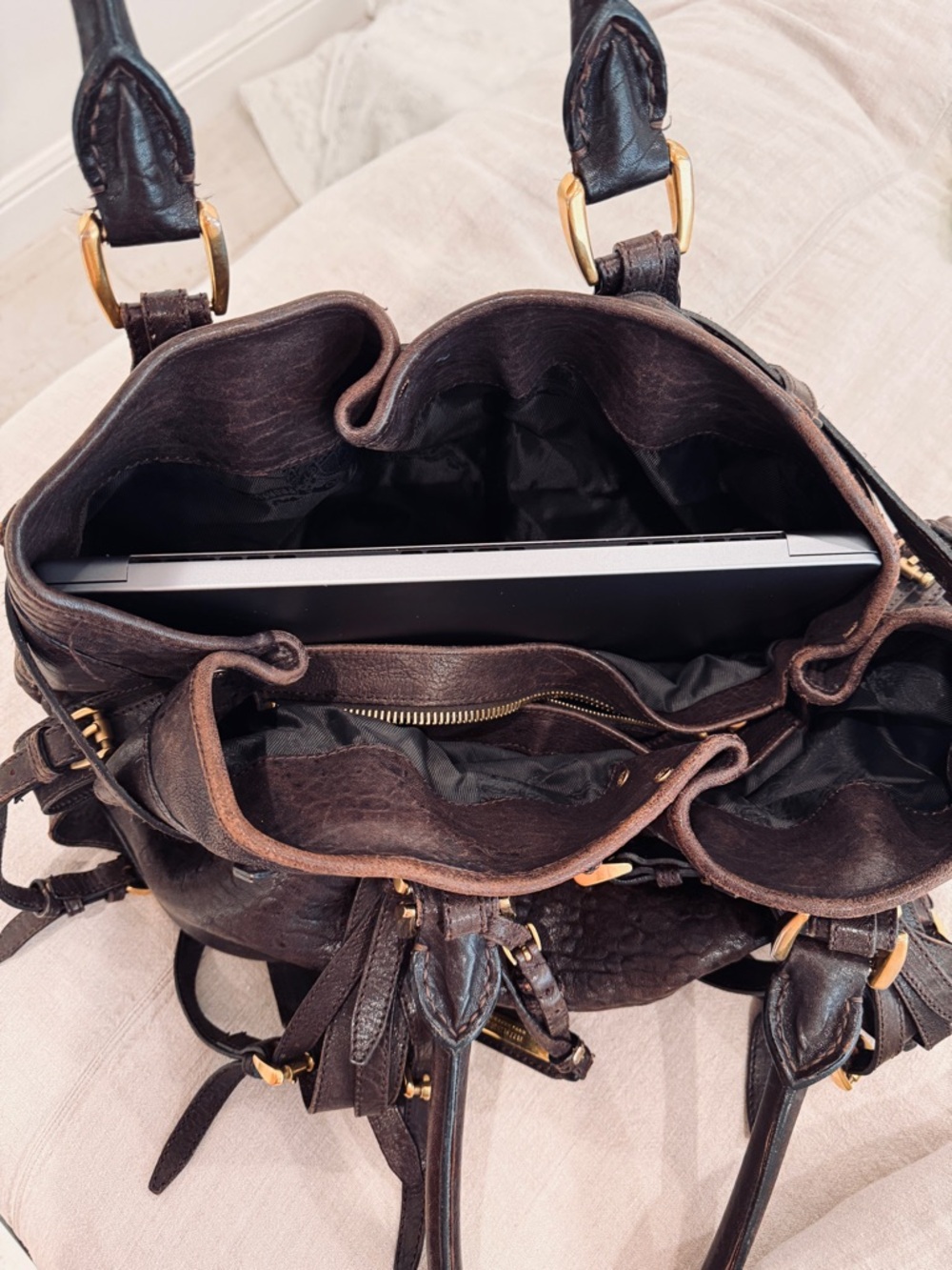 Burberry Dark Brown Leather Shoulder Bag with Gold Hardware - Picture 15 of 16